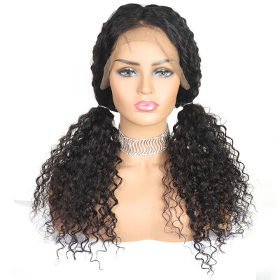 

Braziian Hair Kinky Curly Human Hair Lace Front Wigs Indian 44 Human Hair Wigs Bleached Knots With Baby Hair Natural Color