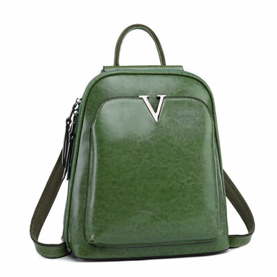 

LKX Genuine Leather V Style Backpack Double Shoulders Women Schoolbag Backpacks For Teenage Girls Brand Travel Students Mochila