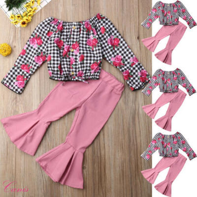 

US Kids Baby Girl Long Sleeve Floral Tops Long Flare Pants Outfit Infant Clothes