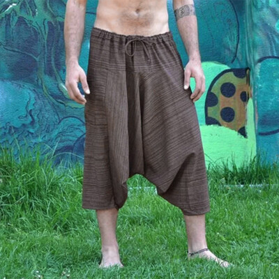 

Gobestart Fashion Mens Elastic Rope Waistband Ethnic Hip-Hop Knickerbockers Seven-Point Trousers Pants