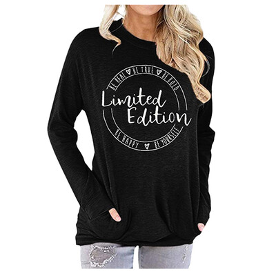 

Tailored Women Letter Print Long Sleeve Casual Tops Tunics Sweatshirt with Pockets Tops