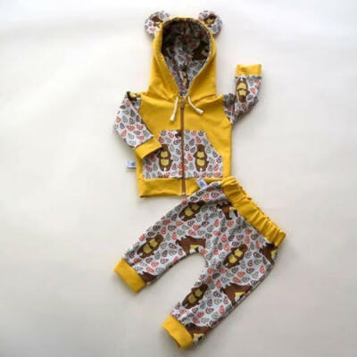 

Newborn Baby Girl Boy Bear Zipper Hooded Coat Tops Pants Leggings Outfit Clothes