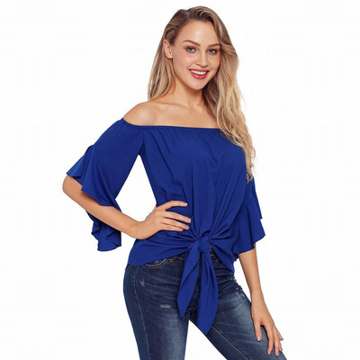 

Solid color one-piece collar speaker seven-point sleeve casual loose top