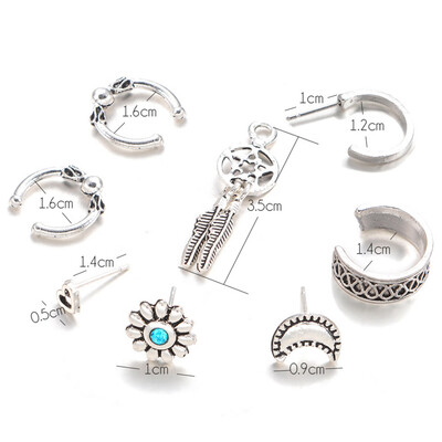 

Engraved Moon Flowers earring Earrings Novelty 7PcsSet Unique 7 C-shaped Ear Clip Dream Hollow Ear C-shaped Moon Clip