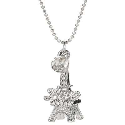 

Silver Paris Eiffel Tower Necklace Crystal Rhinestone Ball Pendant Long Chain Sweater Necklace Gifts For Women Girls