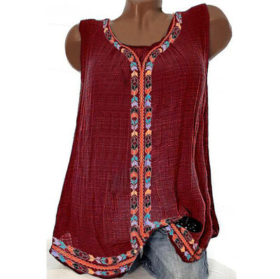

Nomeni Women Casual Sleeveless Print Solid Fashion Loose Plue Size Tops Shirt Blouse