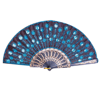 

〖Follure〗Peacock Pattern Folding Hand Held Danc Fan Embroidered Sequin Party Wedding A