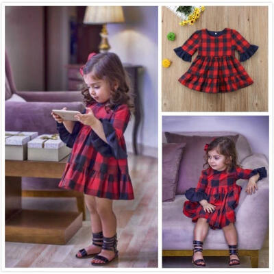 

Girl Cute Checks Princess Dress Baby Kids Party Wedding Bridesmaid Cotton Dress