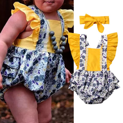 

Hot Newborn Baby Girl Clothes Cotton Jumpsuit Romper Bodysuit Headband Outfits