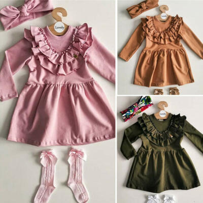 

US Toddler Kids Baby Girls Party CasualDress Headband Clothes Outfits Sundress