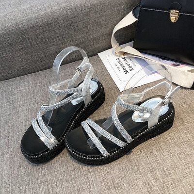 

Sandals 2019 new women sponge cake thick-soled fairy wind summer increased Joker Rome rhinestone fashion chic students