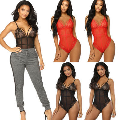 

US Women Sexy Lace Up Bandage Bodysuit Leotard Lingerie Romper Tops Jumpsuit