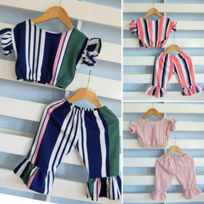 

US Toddler Baby Kids Girl Tank Top T-shirtStriped Shorts Pants Outfit Clothes