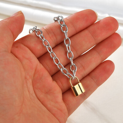 

Stainless Steel Silver Gold Color PadLock Pendant Necklace Leather Rope Chain Necklace Friendship Gifts Men Women Jewelry