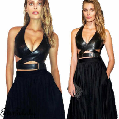 

Bustier Bra Vest Crop Top Bralette Blouse PU Leather Fashion Women Tank Top