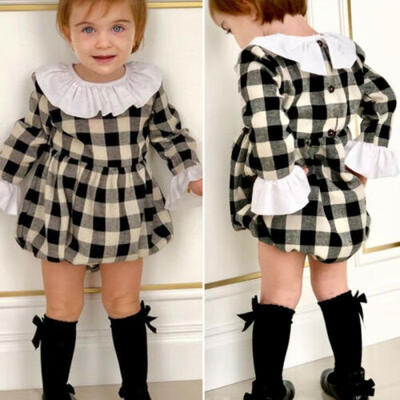 

US Infant Baby Girl Clothes Plaids Flared Sleeve Romper Jumpsuit Overall Outfit