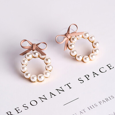 

Bow Earrings For Women Geometry Circle Simulated Pearl Earrings