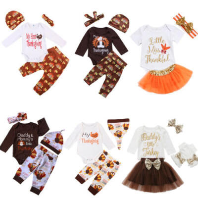 

USA Thanksgiving Newborn Baby Boy Girl Outfit Cartoon Spring Clothes Set 0-24M