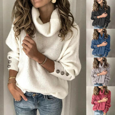 

UK Women Cashmere Turtleneck Chunky Knitting Pullovers Solid Warm Sweater Jumper