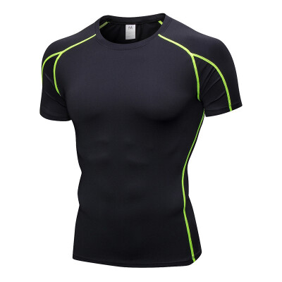 

Mens tight short sleeve fitness exercise running training stretch quick dry T-shirtDISHENG-053