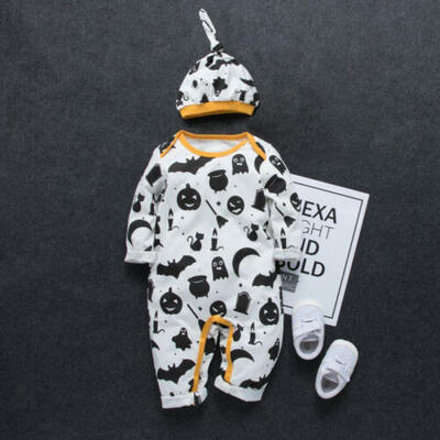 

Newborn Baby Girl Boy Clothes Halloween Romper Jumpsuit Bodysuit Hat Outfit Set