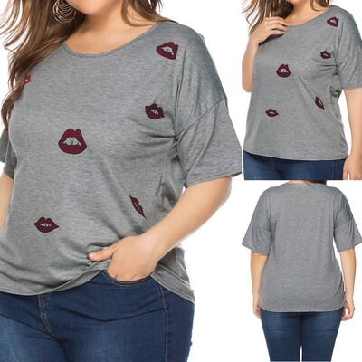 

Roseonmyhand Women Summer Fashion O-Neck Printed Short Sleeved Plus Size Blouse T-shirt
