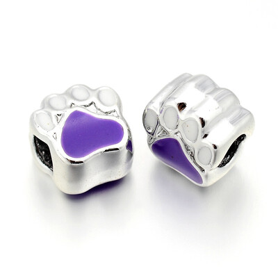 

Nickel Free & Lead Free Unfading Silver Plated Alloy Enamel European Beads Large Hole Beads Dog Paw Print White 11x10x7mm