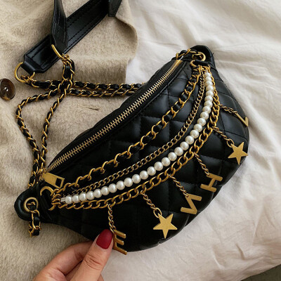 

Casual bag women 2019 new Korean version of Joker shoulder bag small Xiangfeng Lingge chain slung chest bag