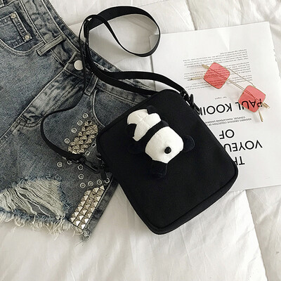 

2019 new fashion Messenger bag casual simple canvas bag female simple wild cartoon cute panda shoulder bag