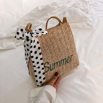 

2019 new simple letter woven bag fashion wild bow shoulder bag female Sen temperament handbag