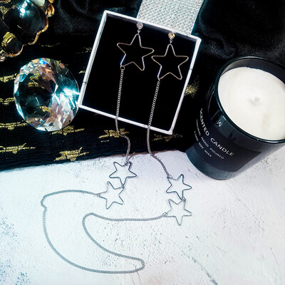 

2019 latest design brand creative long five-pointed star necklace earrings one-piece generous minimalist gifts for women