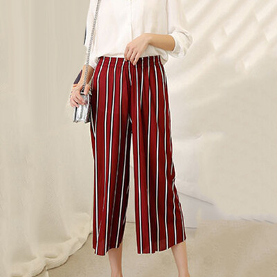 

Women Wide Leg Long Pants Stripe Print High Waist Harem Trousers Summer Causal