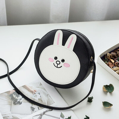 

Women Cute Round Leather Shoulder Bags Sweet Color Cartoon Rabbit Bear Circular Handbags For Teenage Girl Lovely Crossbody Bags