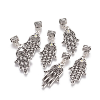 

Alloy Rhinestone European Dangle Beads Large Hole Pendants Hamsa HandHand of Fatima Hand of Miriam Crystal AB