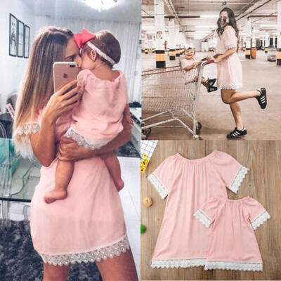 

Family Matching Outfit Mother&Daughter Clothes Dress Baby Girl Lace Skirt