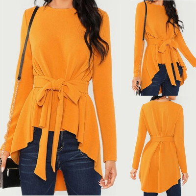 

Tailored Fashion Women Casual Long Sleeve Solid Stitching O Neck Loose Frenulum Blouse