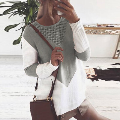 

Womens Casual Sweater Round Neck Hollow Split Loose Long Sleeve Knitwear Tops