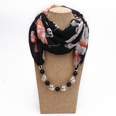 

Fashionable Elegant Pendant Scarf Necklace Bohemia Chiffon Scarves Pendants Jewelry Foulard Female Accessories For Women Multicolo