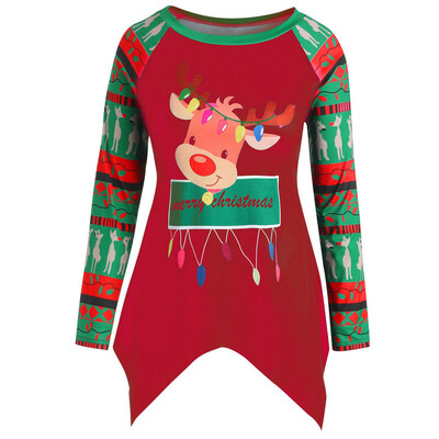 

Tailored Women Casual Plus Size Merry Christmas Print O-Neck Blouse Irregular Tops