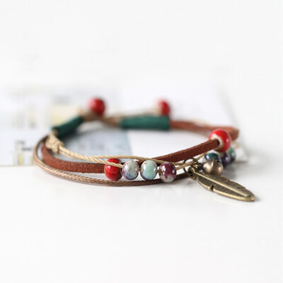 

Fashion Ethnic Style Original Ceramic Bronze Adjustable Handmade Porcelain Beads Rope Bracelets