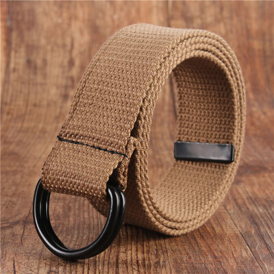 

Canvas belt fashion black Alloy double ring buckle Men belt casual simple Men&Women cowboy pants belt