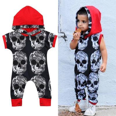 

Sleeveless Toddler Kids Baby Boys Outfits Skull Hooded Romper Jumpsuit Playsuit Harem Clothes