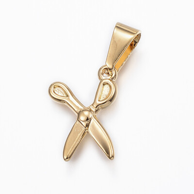 

304 Stainless Steel Pendants Scissor Golden 20x14x35mm Hole 9x5mm