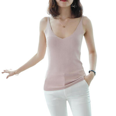 

Solid Color Knit Tank Tops Women Summer V-neck Sleeveless Vest Camisole