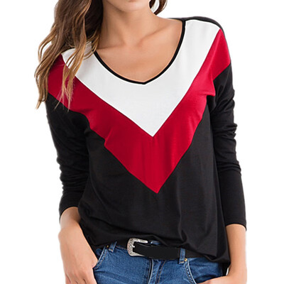 

Womens Shirts Tops Fashion Splicing Round Collar Long Sleeve Casual Pullover