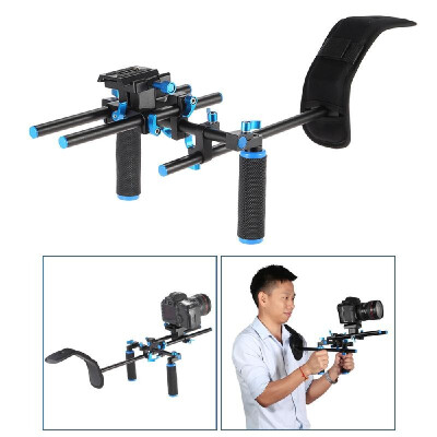 

Aluminum Alloy Video Shoulder Mount Support Rig Stabilizer with 14" Screw Mount Slider 15mm Rod Double-hand Handgrip Set C-shaped