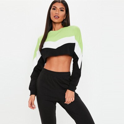 

Tailored Fashion Women Short Casual Patchwork Color Block O-Neck Long Sleeve Blouse Top