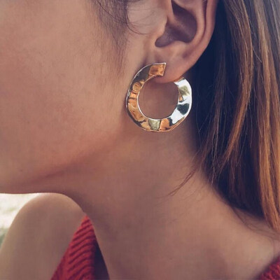 

2019 New Fashion Simple Gold Color Silver Geometric Big Round Earrings for Women Circle Drop Earrings Statement Brincos Jewelry