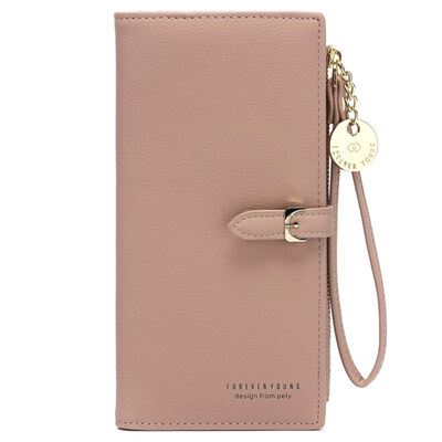 

Women Solid Color Wristlet Long Wallet Purse Faux Leather Zip Phone Card Holder