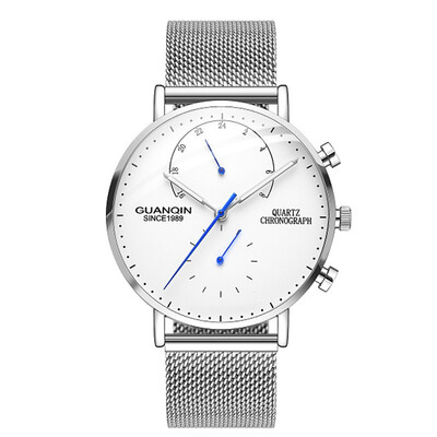 

Mens Watches GUANQIN Top Brand Chronograph Luminous Clock Luxury Men Business Creative Mesh Strap Quartz Watch relogio masculino